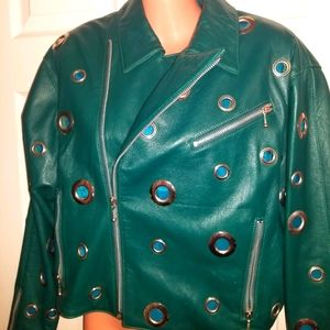 Green Cropped Women's Leather Jacket Retro 90's Sm